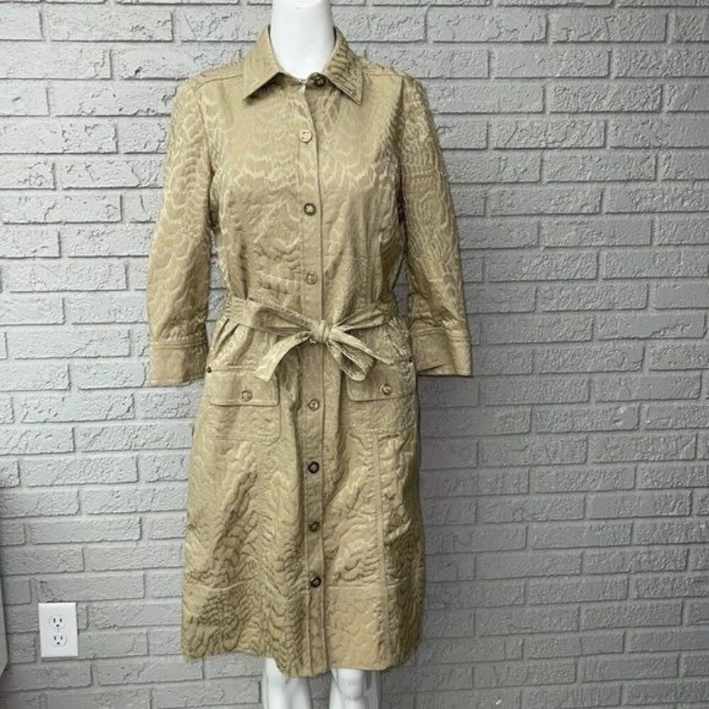 St John Sport Women Tan Long Sleeve Animal Print Shirt Dress / Coat Size P (S)